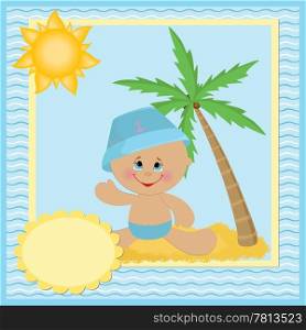 Blank template for baby&rsquo;s greetings card or postcard with coconut tree