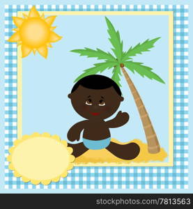 Blank template for baby&rsquo;s greetings card or postcard with coconut tree
