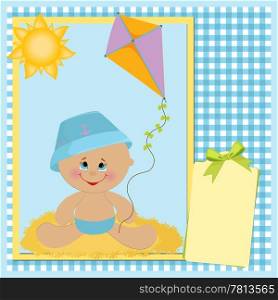 Blank template for baby&rsquo;s greetings card or postcard with kite