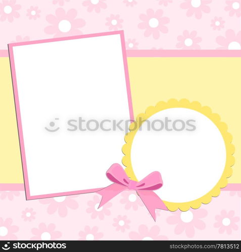 Blank template for greetings card or photo frame in pink colors