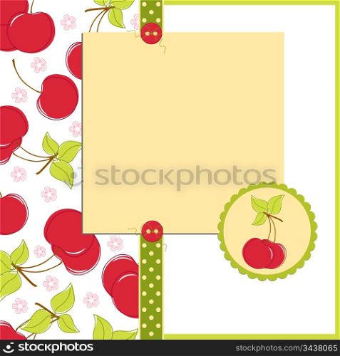 Blank template for greetings card, postcard or photo farme with cherry theme