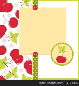 Blank template for greetings card, postcard or photo farme with cherry theme