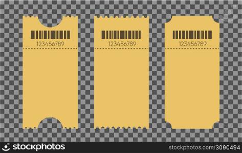 Blank tickets mockup for entrance to the concert. Set of empty ticket templates isolated on transparent background. Vector illustration . Blank tickets mockup for entrance to the concert. Set of empty ticket templates isolated on transparent background. Vector
