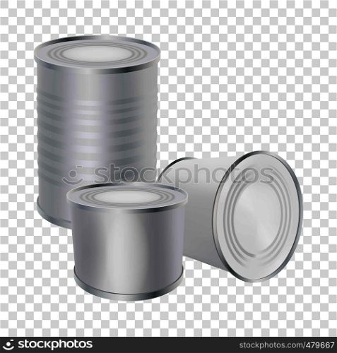 Blank tin cans mockup. Realistic illustration of blank tin cans vector mockup for web. Blank tin cans mockup, realistic style