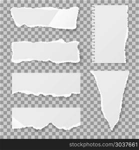 Blank torn paper with bends and tears. Vector set. Blank torn paper with bends and tears. Ripped sheet paper and reminder lacerated paper blank. Vector illustration set