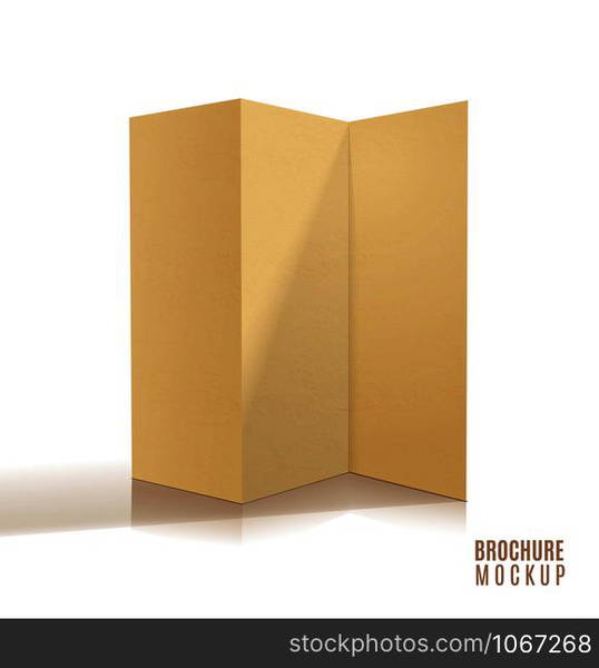 Blank trifold brochure design isolated. Paper craft illustration