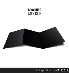 Blank trifold paper brochure mockup. Vector Illustration. Blank trifold paper black brochure mockup isolated on white. Vector Illustration