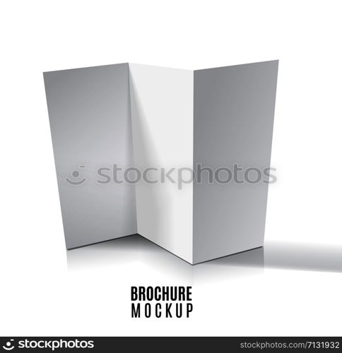 Blank trifold paper brochure mockup. Vector Illustration. Blank trifold paper brochure mockup isolated on white. Vector Illustration
