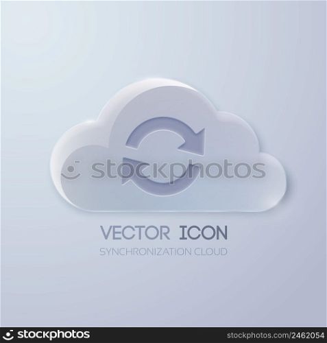 Blank web icon template with glass cloud and arrows rotation sign on light background isolated vector illustration. Blank Web Icon Template