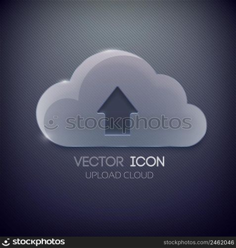 Blank web template with glass cloud and up directed arrow on dark striped background isolated vector illustration. Blank Web Template