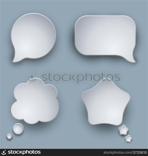 Blank white 3D speech balloons vector template with shadow.