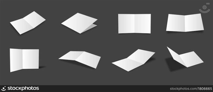 Blank white bifold brochure mockups collection with different views and angles
