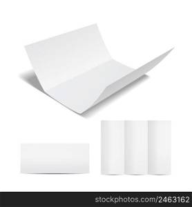 Blank white brochure or flyer template with a trifold sheet of paper in the open  closed and partially open format on a white background for your marketing and advertising