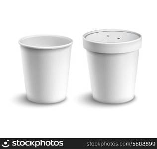 Blank white cardboard coffee drink cups set with lid isolated vector illustration. Coffee Cup Blank