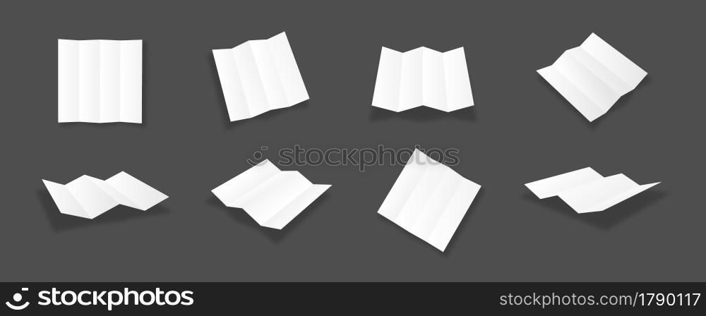 Blank white fourfold brochure mockups collection with different views and angles