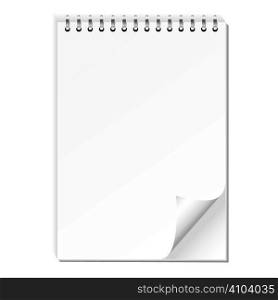 Blank white note pad with ring bind and shadow effect