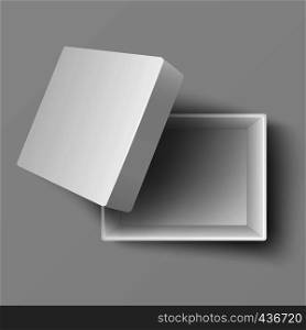 Blank white open cardboard gift box top view 3d vector illustration. Box package cardboard for gift top view. Blank white open cardboard gift box top view 3d vector illustration