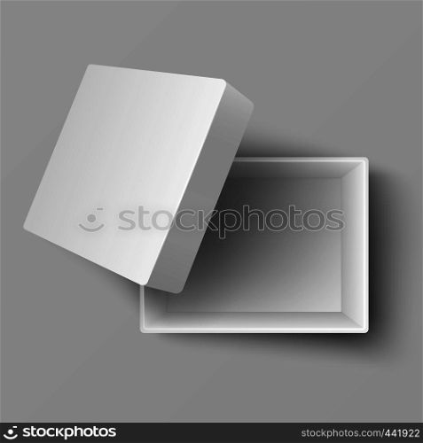Blank white open cardboard gift box top view 3d vector illustration. Box package cardboard for gift top view. Blank white open cardboard gift box top view 3d vector illustration