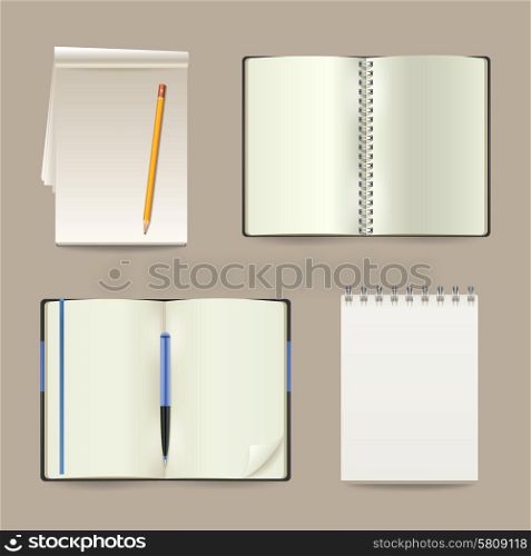 Blank white open realistic paper notebooks set isolated vector illustration. Notebook Realistic Set