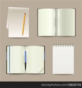 Blank white open realistic paper notebooks set isolated vector illustration. Notebook Realistic Set