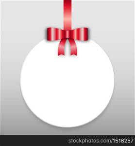 Blank white paper round frame hanging with shiny red ribbon and bow,Vector illustration,banner about valentine&rsquo;s day,holiday,sale,web,happy new year