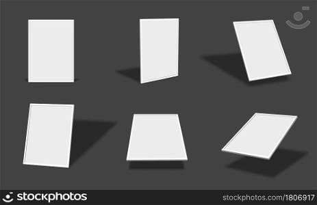 Blank white photo frame mockups collection with different views and angles