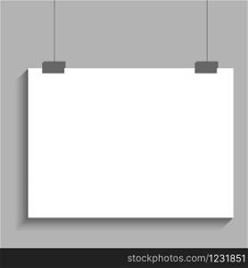 Blank white poster template. Affiche, paper sheet hanging on wall
