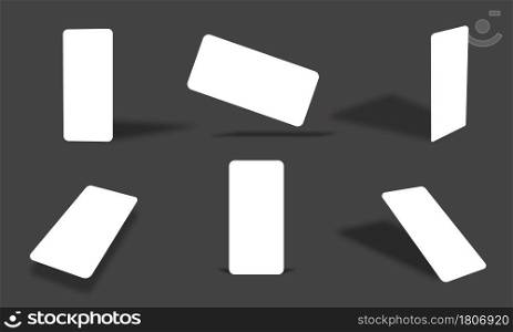 Blank white smartphone screen mockups collection with different views and angles