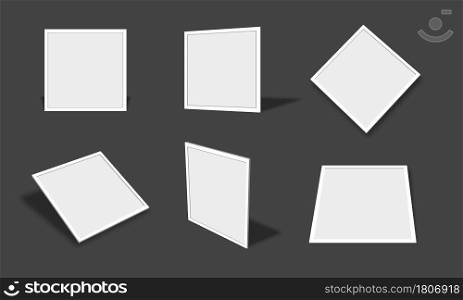 Blank white square photo frame mockups collection with different views and angles