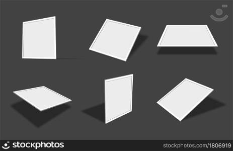 Blank white square photo frame mockups collection with different views and angles
