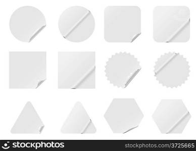 Blank white stickers isolated on white background.