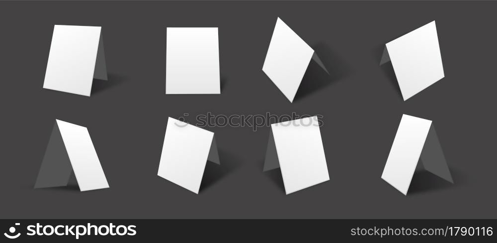 Blank white table card mockups collection with different views and angles