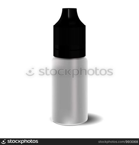 Blank white vape liquid dropper bottle with black cap. medicine jar for eye drops. HQ EPS illustration mockup template.. Blank white vape liquid dropper bottle black cap