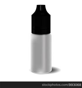 Blank white vape liquid dropper bottle with black cap. medicine jar for eye drops. HQ EPS illustration mockup template.. Blank white vape liquid dropper bottle black cap