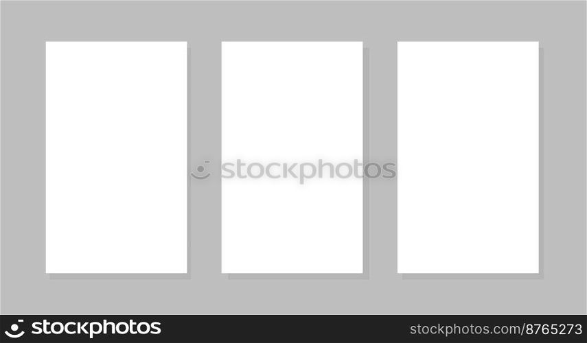 Blank white vertical banners on gray background with shadow, design element.Vector illustration