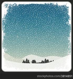 Blank Winter Scene Retro Card With Copyspace. Vector