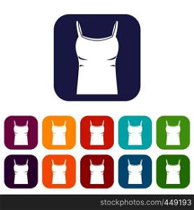 Blank women tank top icons set vector illustration in flat style In colors red, blue, green and other. Blank women tank top icons set flat
