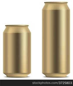 Blank yellow beer can in 2 variants 330 and 500 ml isolated on white background.