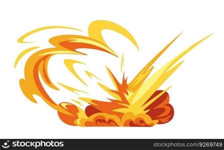 Blast of fire and flame, explosion and discharge of power force. Isolated game design effect of attack, flame blowing up and ignition, detonation of weapons. Vector in flat style illustration. Explosions and discharge, blast of fire and flame