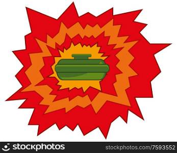 Blast of the mine on white background is insulated. Vector illustration of the blast of the amunition mine