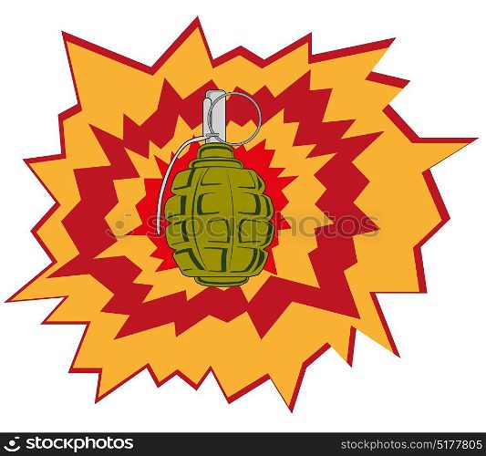 Blast of the weapon grenade. Blast manual garnets on white background is insulated