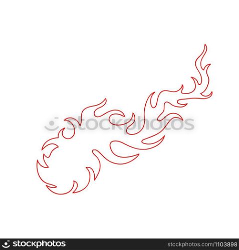 Blazing hot fireball contour drawing. Bright fire flame in hell heat comet silhouette in red color isolated on white background. Vector illustration fire flame for burning tattoo or web design. Flames of fire on blazing fireball or fiery comet