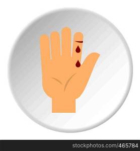 Bleeding human thumb icon in flat circle isolated on white background vector illustration for web. Bleeding human thumb icon circle