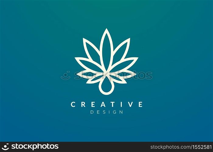 Blend of plants or leaves with water droplets. Minimalist and modern cannabis leaf design