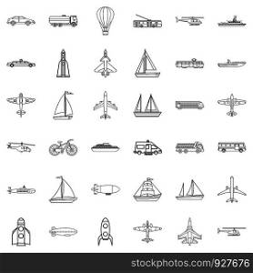Blimp icons set. Outline style of 36 blimp vector icons for web isolated on white background. Blimp icons set, outline style