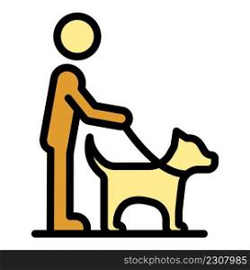Blind man with dog icon. Outline blind man with dog vector icon color flat isolated. Blind man with dog icon color outline vector
