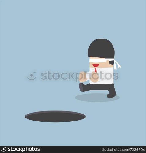 Blindfolded businessman walking into the hole, VECTOR, EPS10