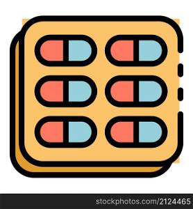 Blister with pills icon. Outline blister with pills vector icon color flat isolated. Blister with pills icon color outline vector