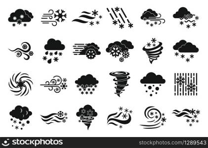 Blizzard icons set. Simple set of blizzard vector icons for web design on white background. Blizzard icons set, simple style