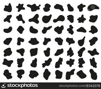Blob mask shapes. Unique abstract liquid forms, organic black backgrounds and random design elements vector set. Basic asymmetric spots, black stains and inkblot silhouette isolated on white. Blob mask shapes. Unique abstract liquid forms, organic black backgrounds and random design elements vector set